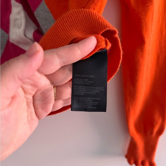 Tommy Hilfiger Argyle Cotton Cashmere Cardigan Small Orange Pink Preppy - Picture 4 of 6